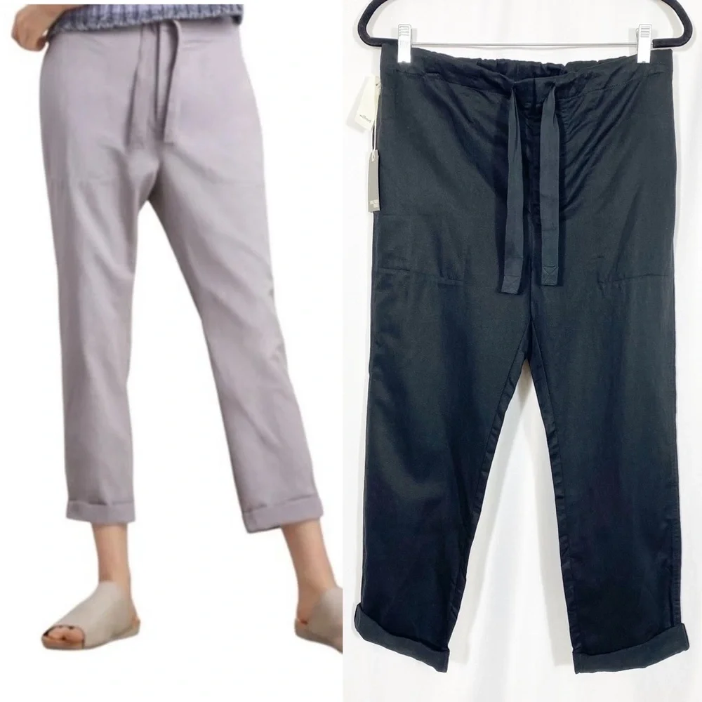 Aritzia X Wilfred Free Emmack Linen Cotton Belted High Rise Tapered Pant Trouser